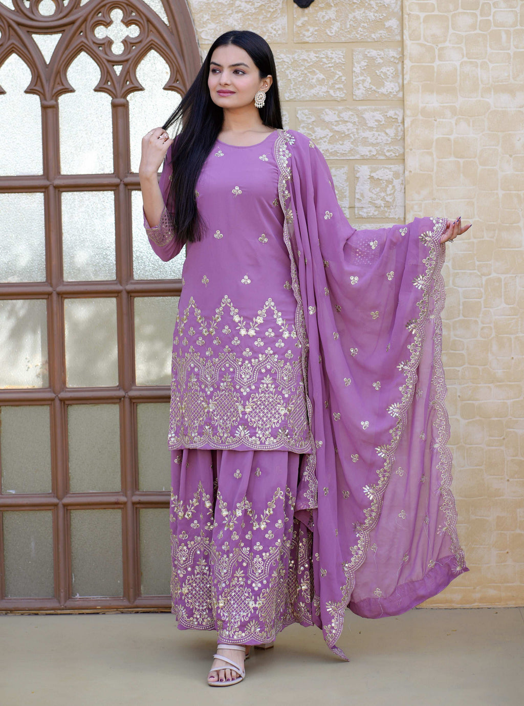 Yash Enterprise Elegent Georgette Embroidery Pink Readymade Salwar Suit - Distacart