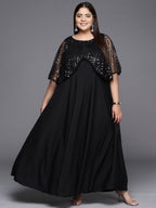 Ahalyaa Plus Size Geometric Print Crepe Layered A-line Maxi Ethnic Dress - Distacart