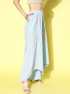 Ahalyaa Women Off White & Blue Floral Printed Flared Ethnic Palazzos