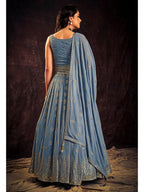 Myra Blue Real Georgette Designer Gown Style Suit - Distacart