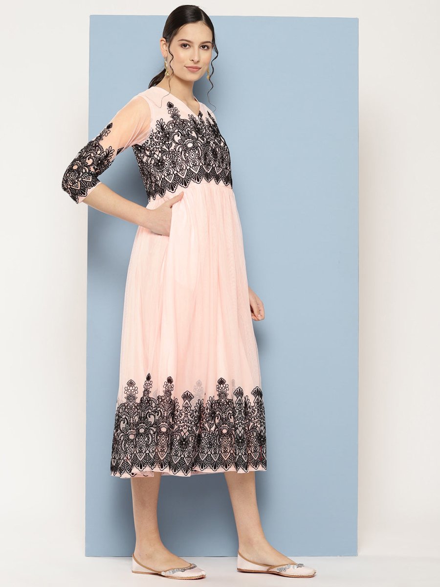 Ahalyaa Ethnic Motifs Printed Midi Empire Dress - Distacart