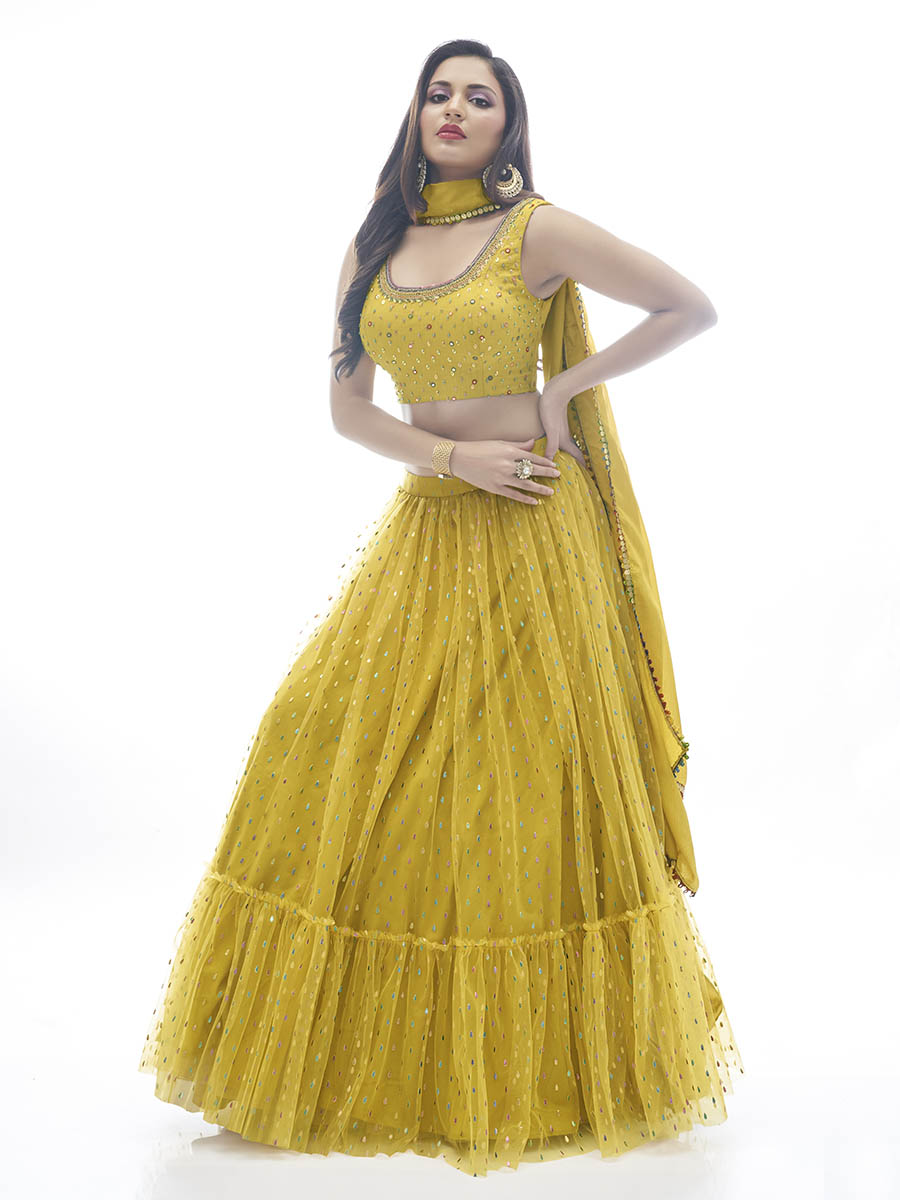 Myra Mustard Art Silk Designer Lehenga