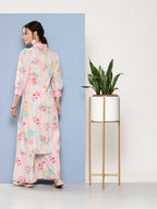 Ahalyaa Women Pink Floral Printed Gotta Patti Kurta with Palazzos