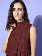 InWeave Women's Maroon Lurex Tie Up Top