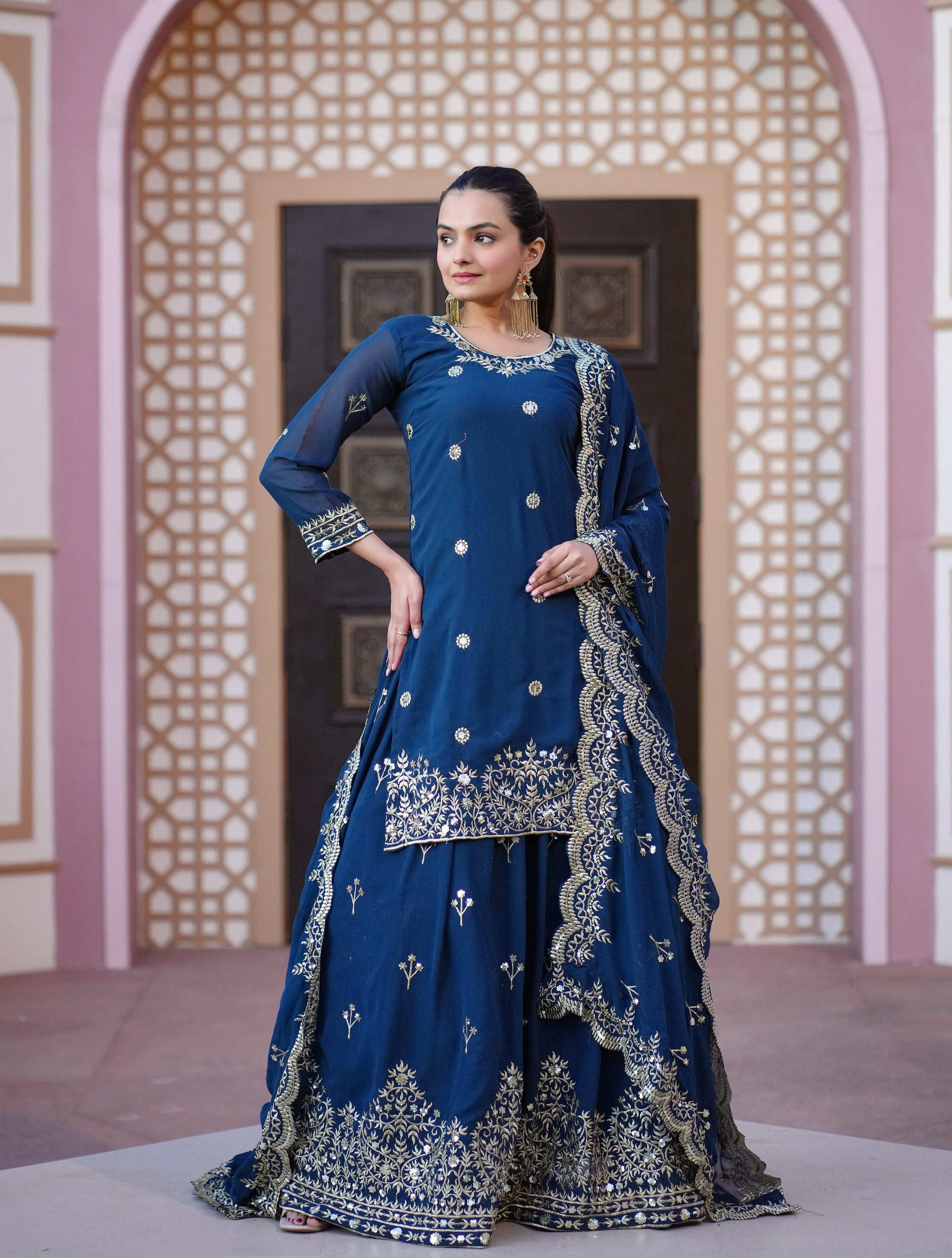 Yash Enterprise Latest Embroidery Sequence Blue Readymade Salwar Suit - Distacart