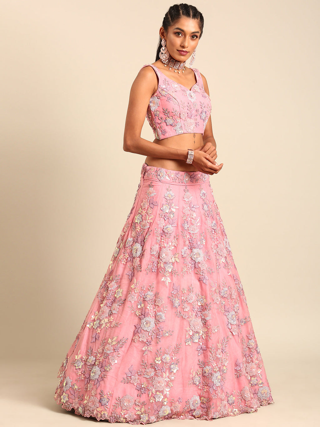 House of Panchhi PINK Net Sequins with heavy Zarkan embroidery Lehenga choli & Dupatta