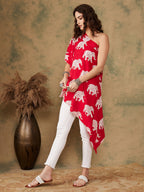 InWeave Women's Red Elephant Print Oneshoulder Top