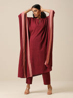 trueBrowns Ruby Wine Slub Texture High Low Kaftan Pant Set | Relove - Distacart
