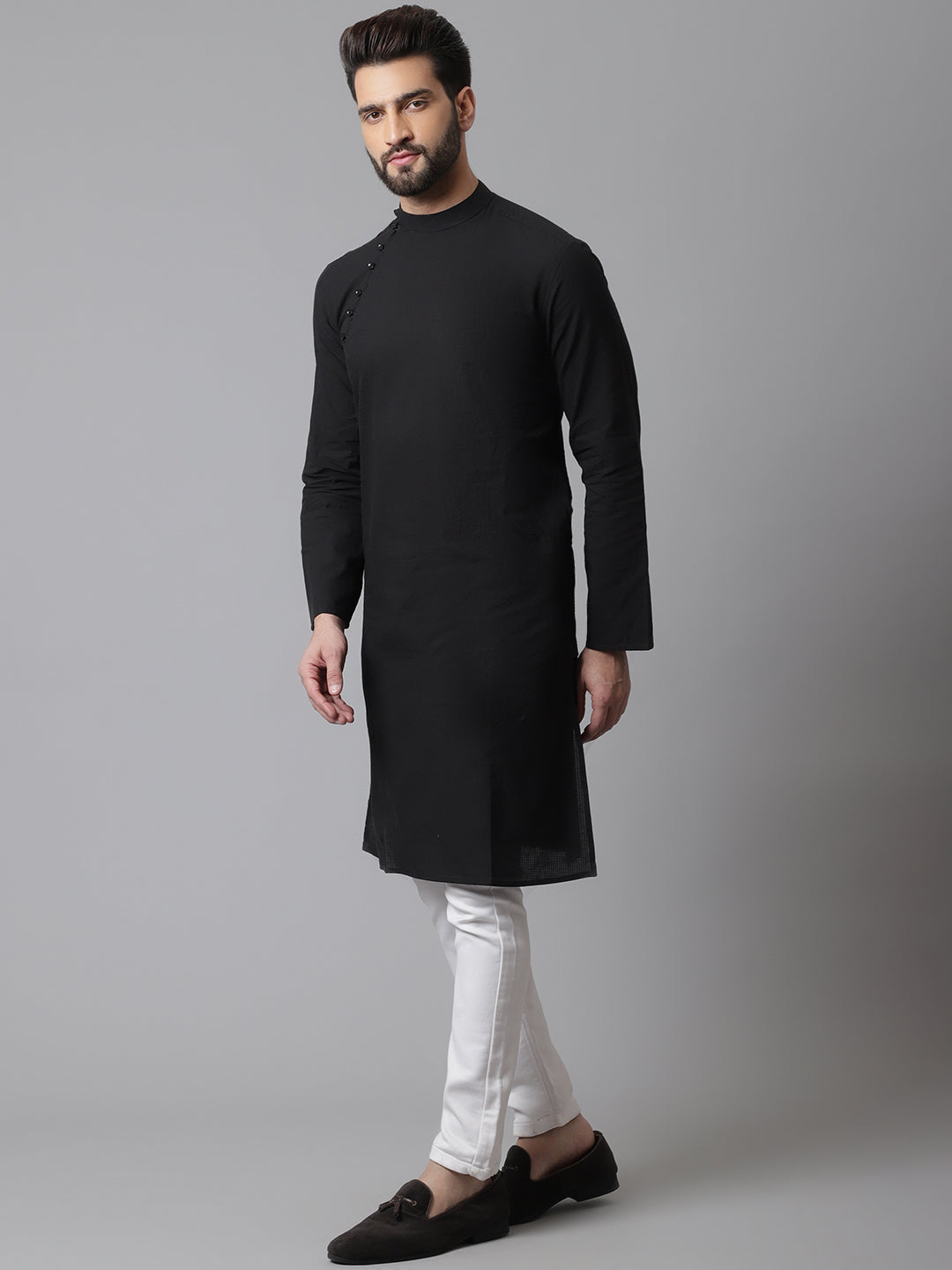 Even Apparels Black Solid Kurta With Band Collar - Distacart