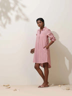 trueBrowns Pink Cotton Linen Dress - Distacart
