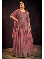 Myra Mauve Real Georgette Designer Gown Style Suit - Distacart