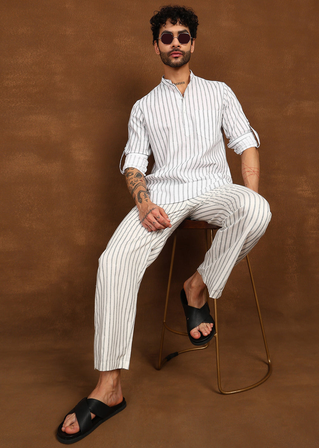 Fabmade Drift Pinstripe Linen Co-Ord Set