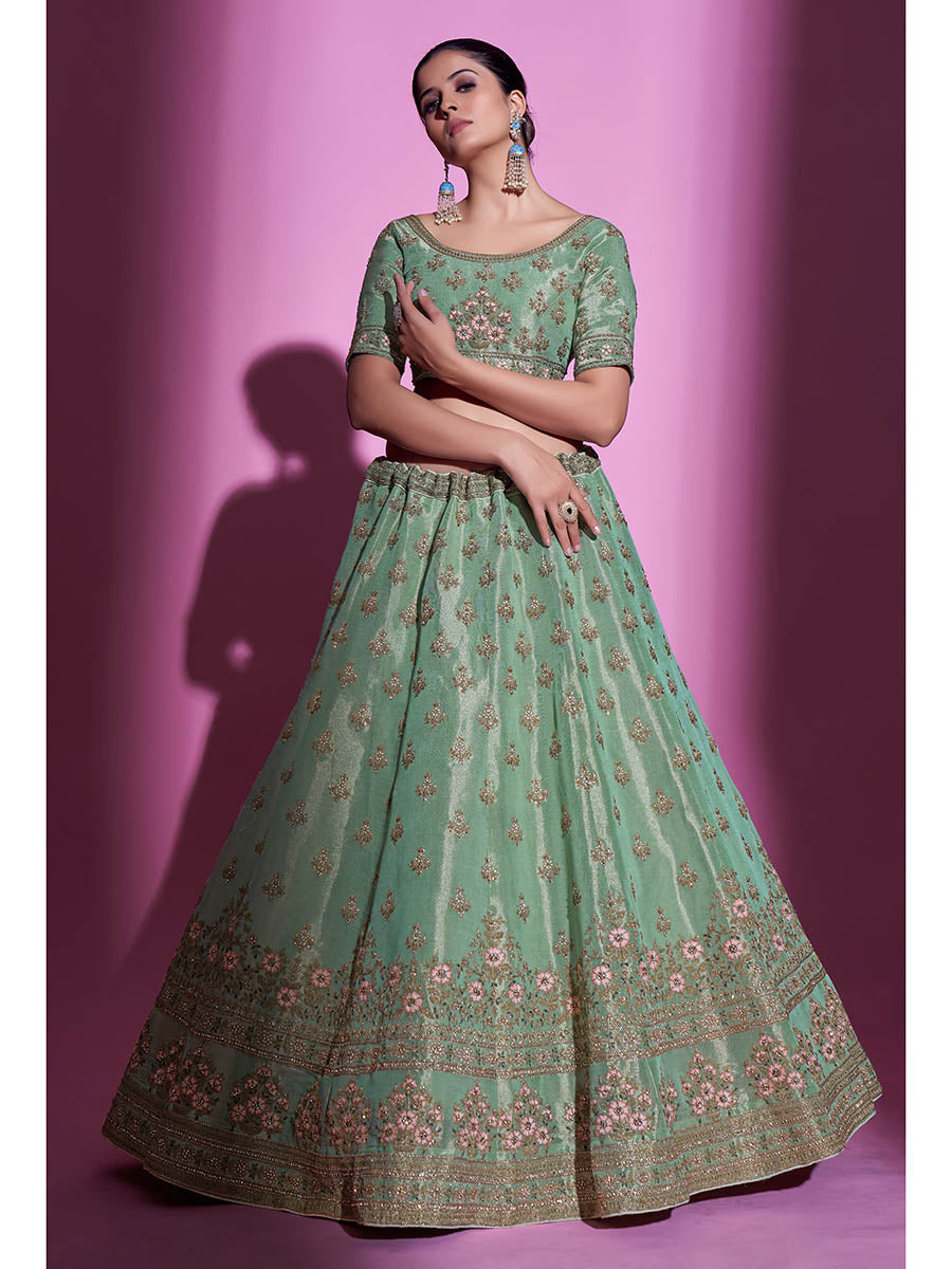 Myra Pista Green Gota Silk Embroidered Designer Lehenga Choli