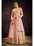 Myra Baby Pink Real Georgette Designer Gown Style Suit - Distacart
