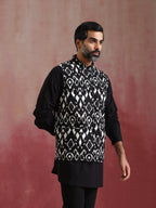 trueBrowns Men's Black Ikat Print Cotton Reversible Nehru Jacket