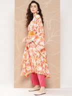 Ahalyaa Women Floral Printed Flared Sleeves Gotta Patti Crepe Kaftan Kurta - Distacart