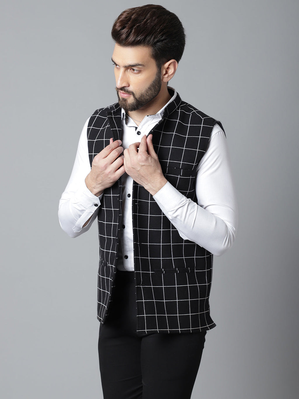 Even Apparels Men's Black Nehru Jacket With Welt Pockets