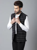 Even Apparels Men's Black Nehru Jacket With Welt Pockets
