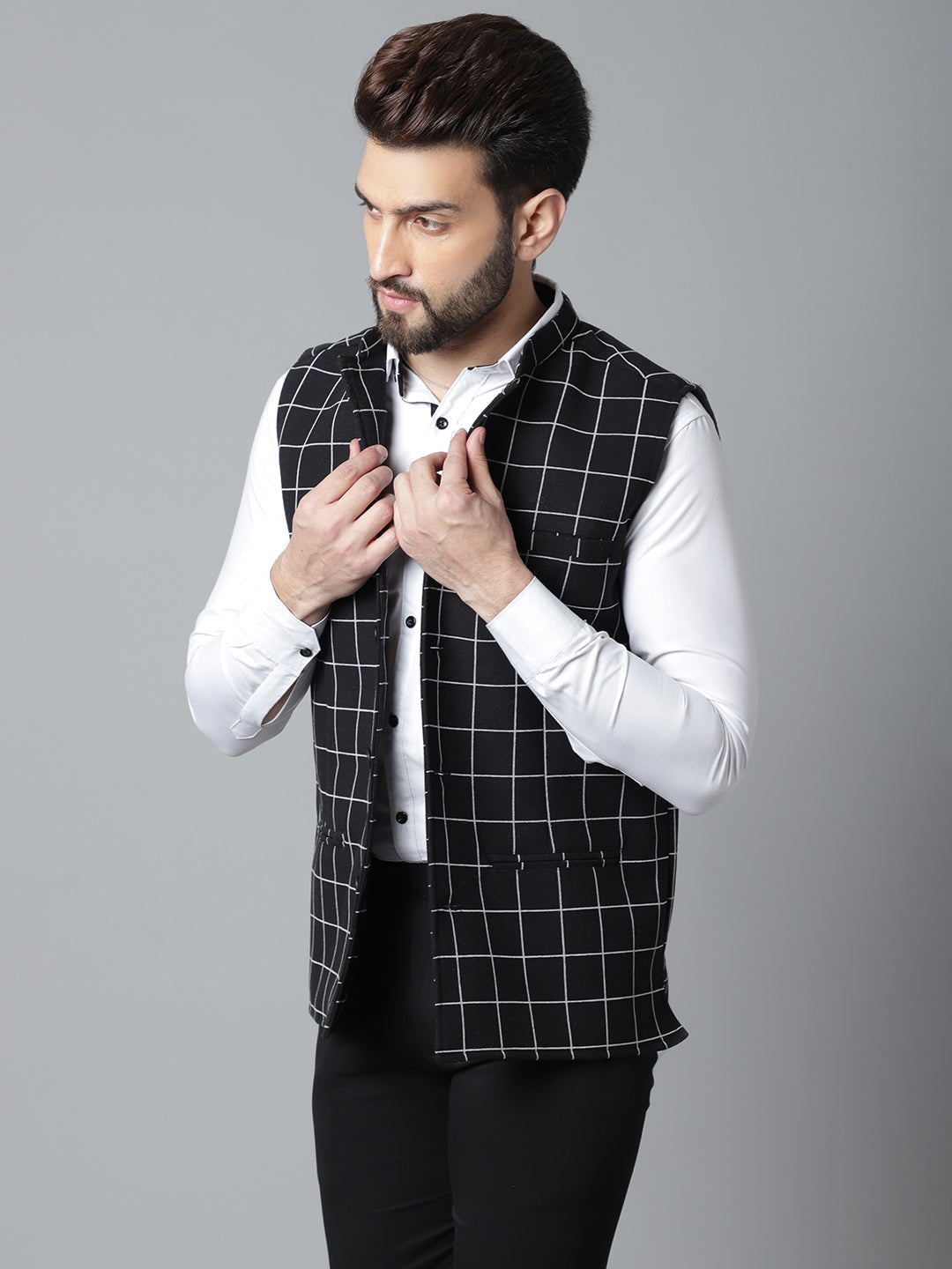Even Apparels Men's Black Nehru Jacket With Welt Pockets