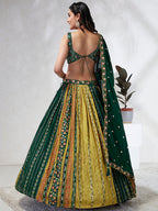 House of Panchhi Navy Blue Pure Georgette Sequins And Thread Embroidery Lehenga Choli & Dupatta