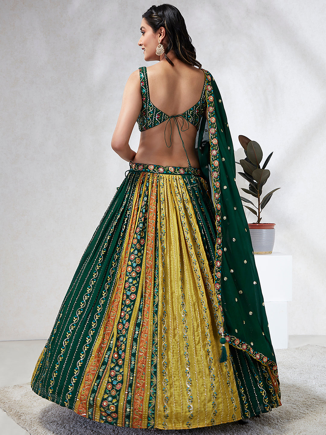 House of Panchhi Navy Blue Pure Georgette Sequins And Thread Embroidery Lehenga Choli & Dupatta