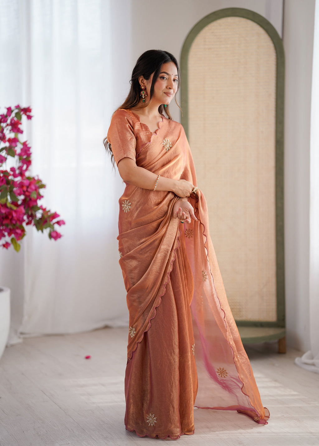 Evanik Designer Heavy Fendy Satin With Beads Embroidered Work Saree With Unstitched Blouse - Distacart
