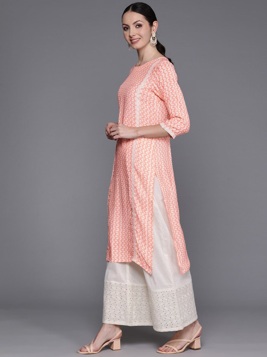 Ahalyaa Abstract Printed Pure Cotton Kurta with Lace Detail