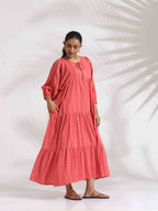 trueBrowns Pink Cotton Tier Dress - Distacart