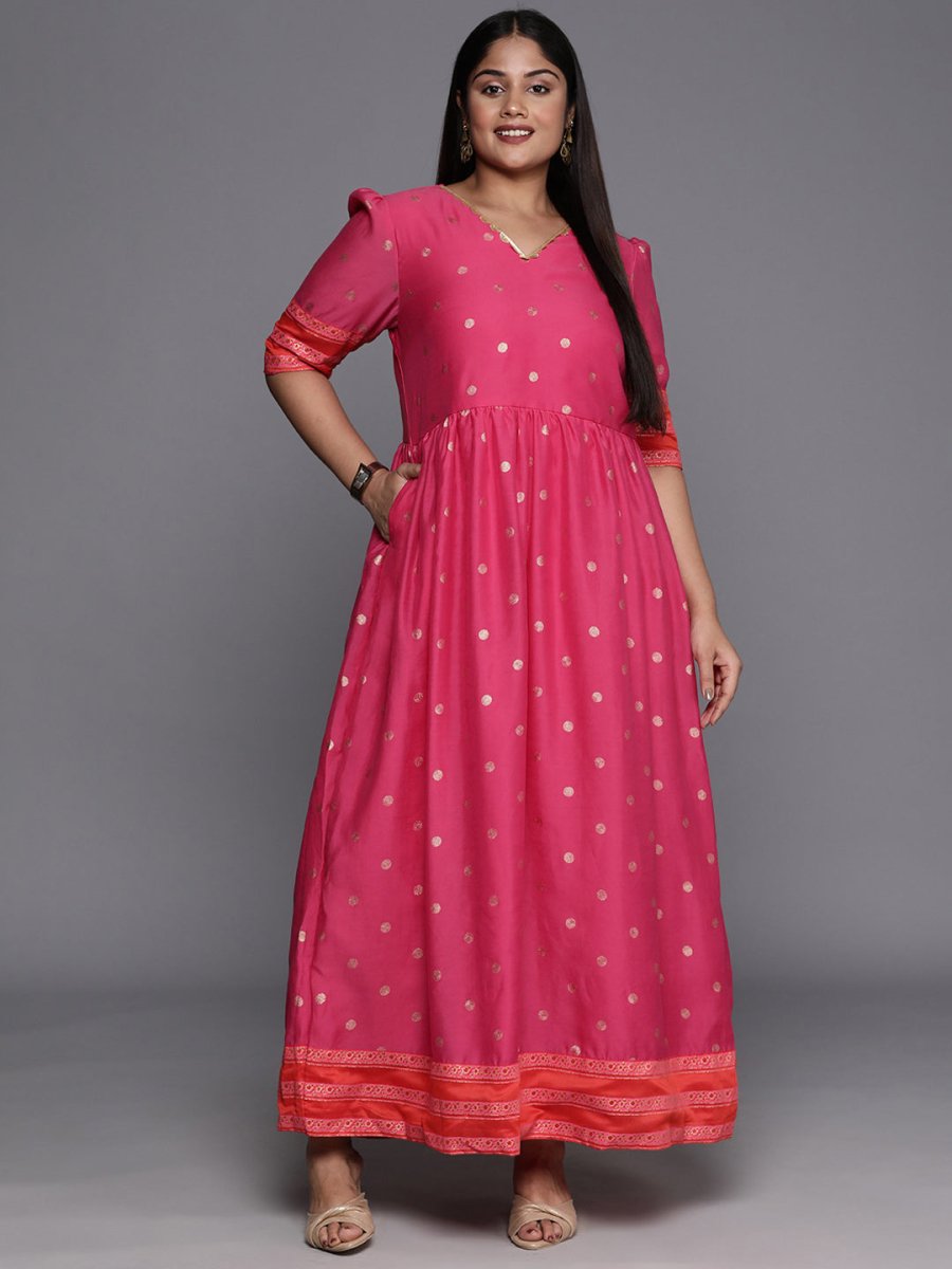 Ahalyaa Plus Size V-Neck Maxi Ethnic Dress - Distacart
