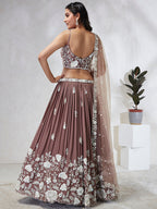 House of Panchhi Rose Gold Pure Georgette Sequins And Thread Embroidery Lehenga Choli & Dupatta