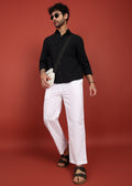Fabmade Men’S Whitte Linen Drawstring Pyjama