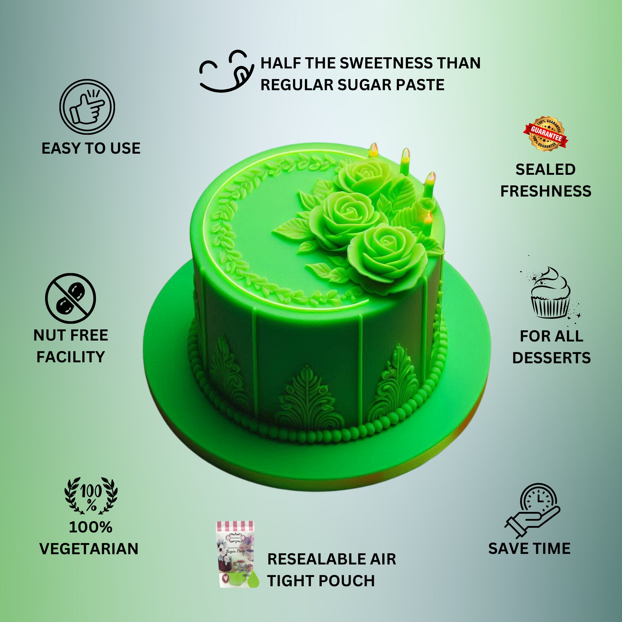 neon green fondant edible sugarpaste 1kg
