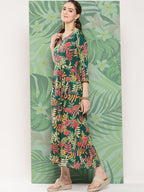 InWeave Women's Green Tropical Print Gota Long Dress - Distacart
