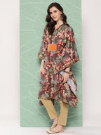 Ahalyaa Women Floral Printed Flared Sleeves Gotta Patti Crepe Kaftan Kurta - Distacart