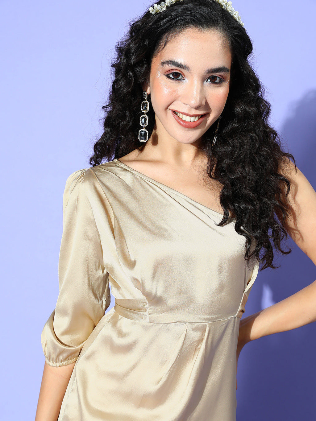 InWeave One Shoulder Satin Top In Gold Colour