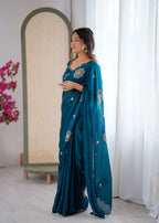 Evanik Designer Heavy Fendy Satin With Beads Embroidered Work Saree With Unstitched Blouse - Distacart