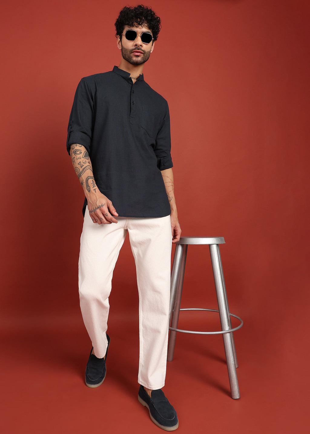 Fabmade Onyx Noir Mandarin Collar Short Kurta