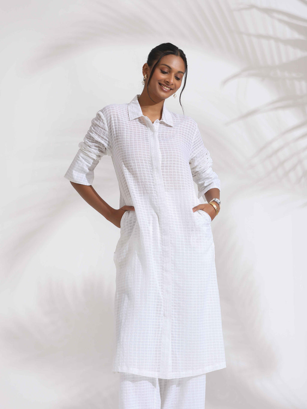 trueBrowns White Check Cotton Kurta Set - Distacart