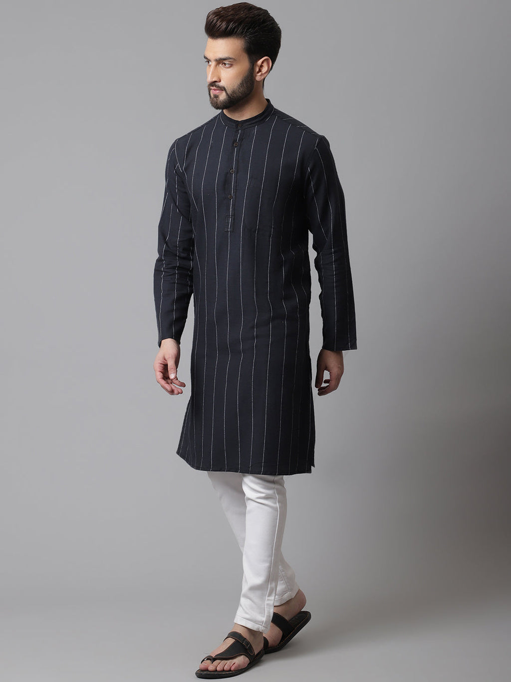 Even Apparels Black Pure Cotton Kurta With Band Collar - Distacart