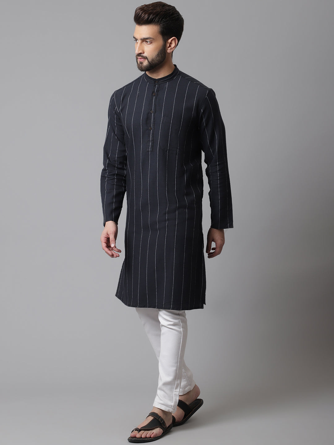 Even Apparels Black Pure Cotton Kurta With Band Collar - Distacart