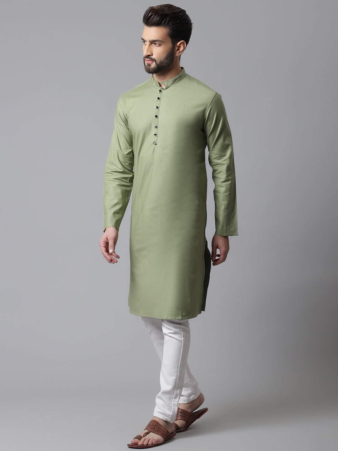 Even Apparels Green Pure Cotton Kurta With Band Collar - Distacart