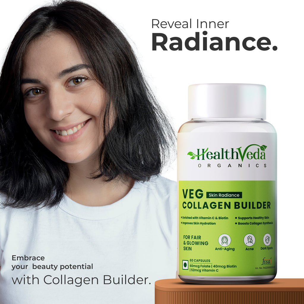 Health Veda Organics Plant Based Skin Radiance Collagen Builder Capsules - Distacart