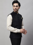 Even Apparels Men's Black Nehru Jacket With Welt Pockets