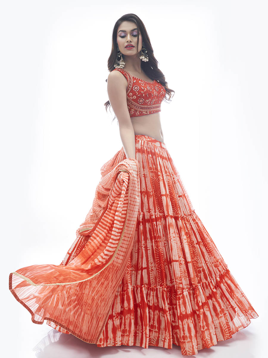 Myra Red Jaquard Embroidered Designer Lehenga
