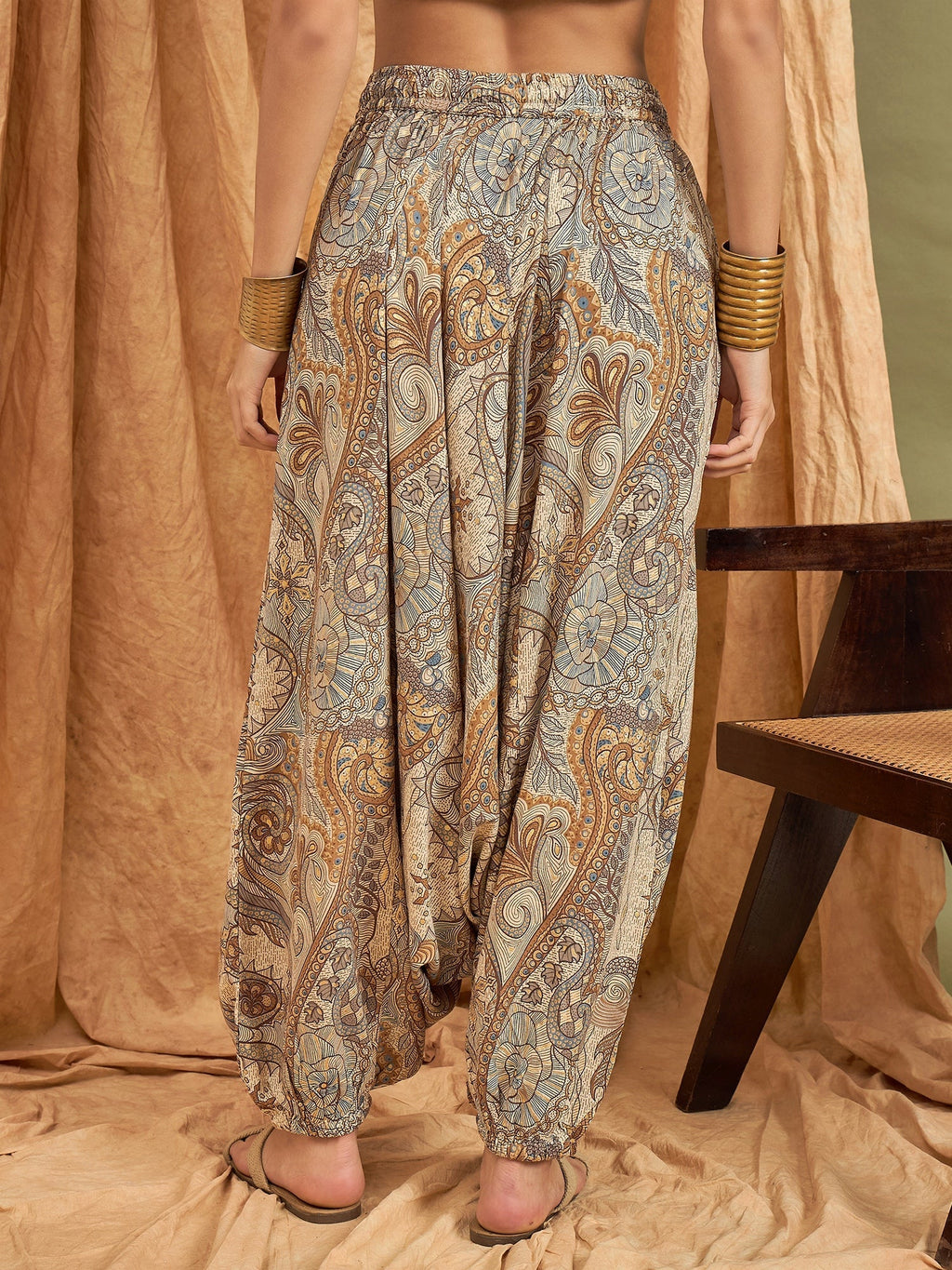 InWeave Beige Paisley Flower Harem Pant