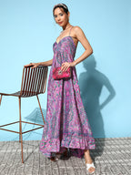 InWeave Women's Pink Paisley Print Back Detail Long Dress - Distacart