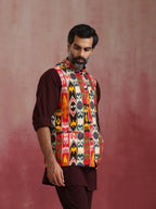 trueBrowns Men's Cola Ikat Print Cotton Reversible Nehru Jacket