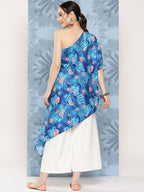 InWeave Women's Blue Pink Japanese Art Oneshoulder Top