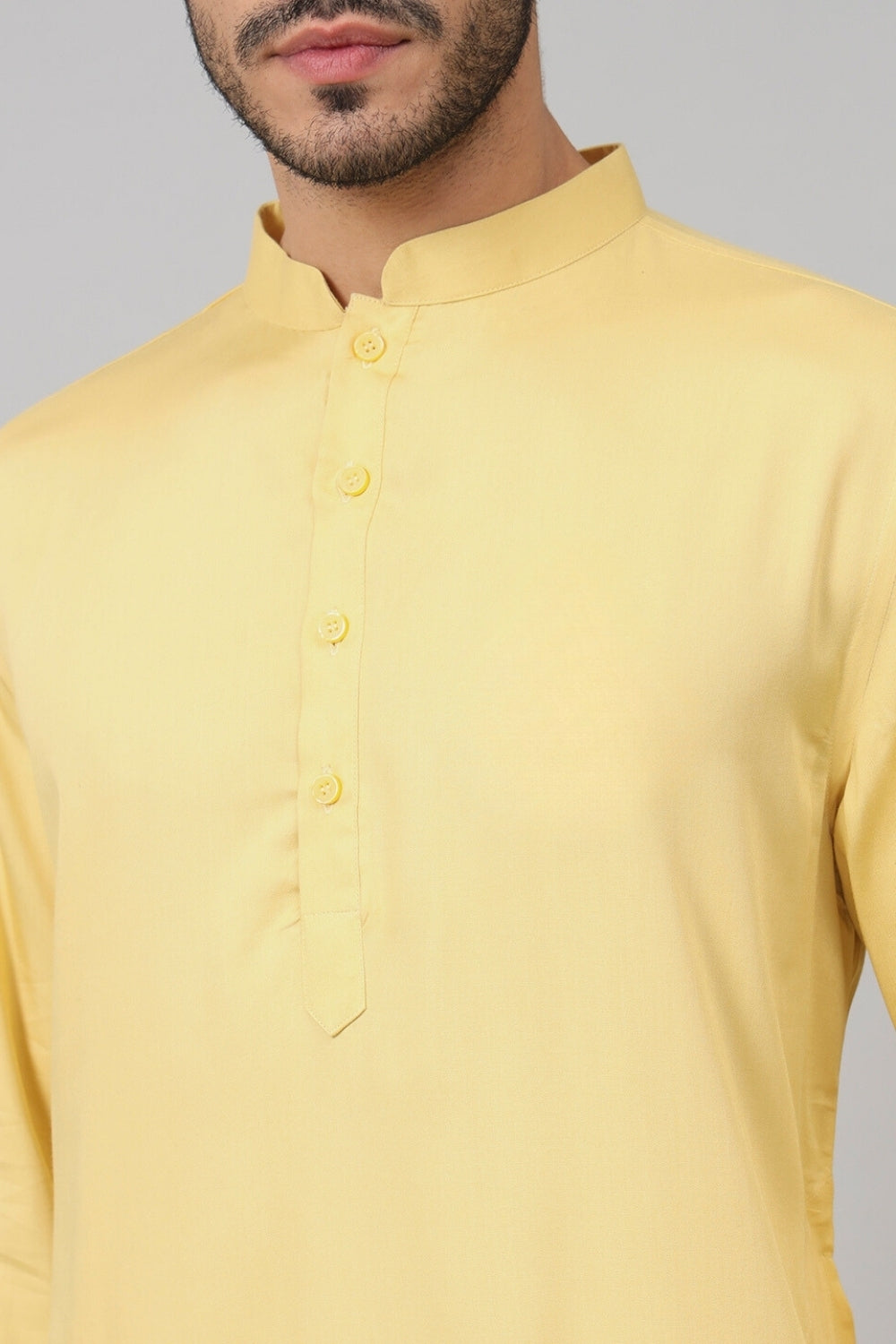Giza Cotton Yellow Plain Kurta by Hilo Design