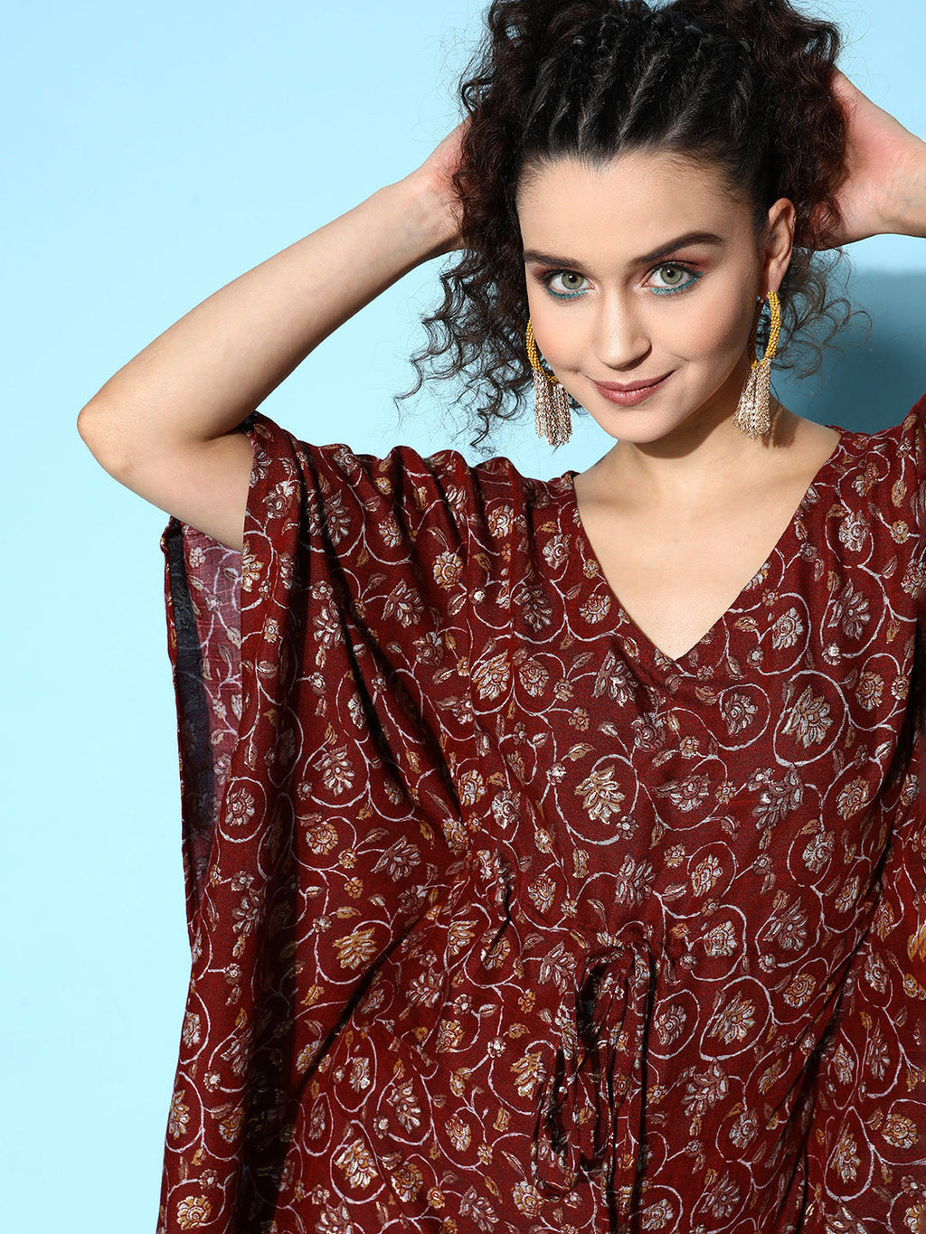 InWeave Women's Burgundy Jaal Print Kaftan Dress - Distacart